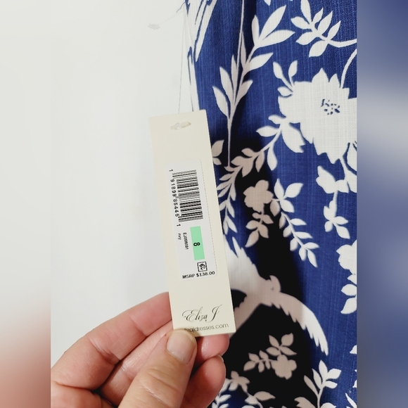 NWT ELIZA J Elegant Blue and Pink Bird Print Dress, Size 8 - Picture 5 of 6